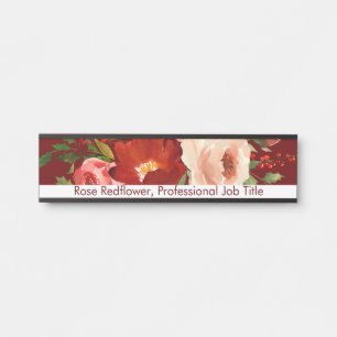 Custom Floral Flowers Roses Office Door Sign