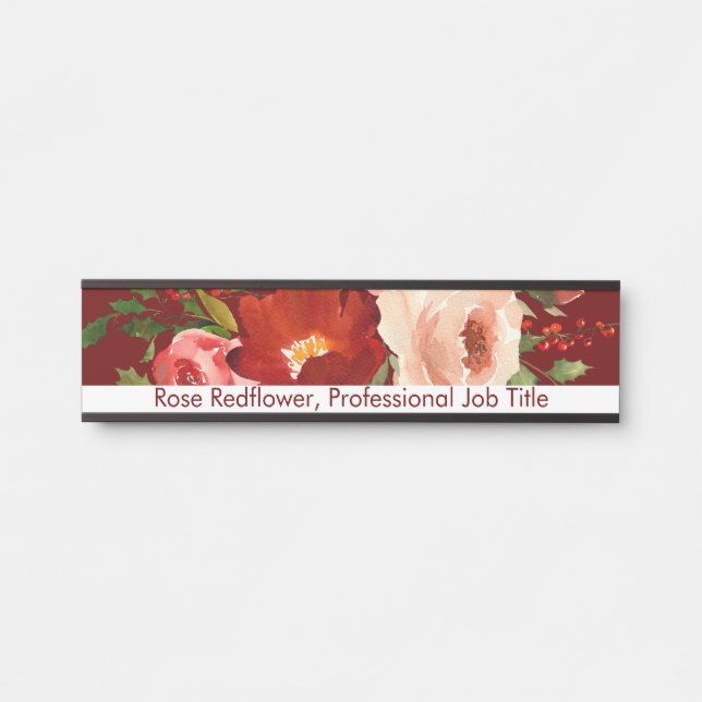Custom Floral Flowers Roses Office Door Sign (Front)
