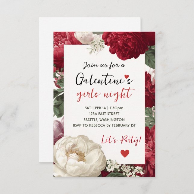 Custom Floral Galentine Girls Night Invitation (Front/Back)