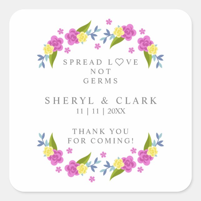 Custom Floral Garland Wedding Sanitizer Gel Square Sticker (Front)