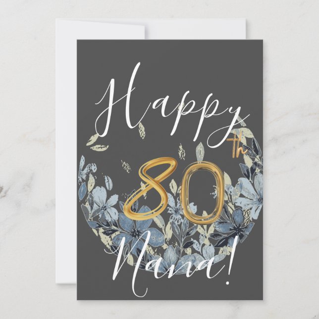Custom Floral Happy 80th Birthday Card (Front)