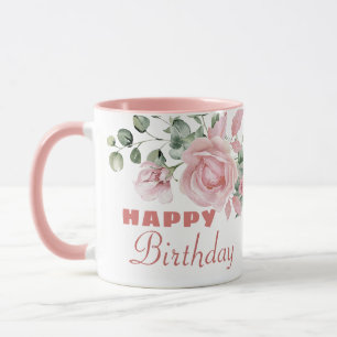 Custom Floral Happy Birthday  Mug