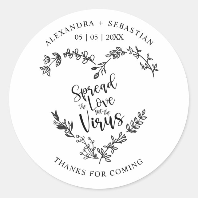 Custom Floral Heart Wreath Wedding Sanitizer Gel Classic Round Sticker (Front)