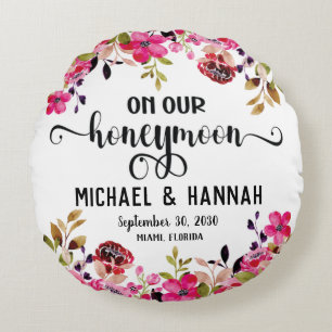 Custom Floral Honeymoon Keepsake Round Cushion