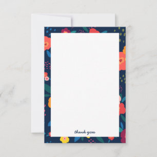 Custom Floral Illustration Thank You Card in Blue