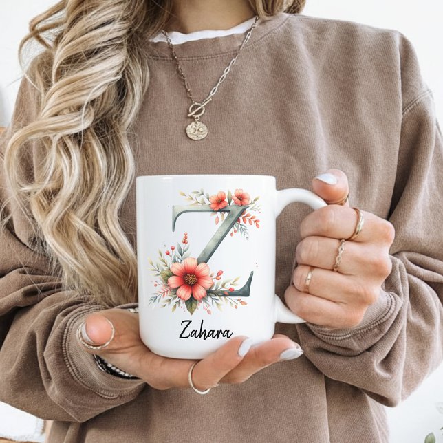 Custom Floral Initial Mug for Mum or Daughter Gift (personalized mug women, custom coffee mug her, birth month mug, monogram gift mug for women & moms,)