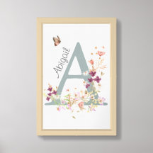 Custom Floral Initial Print Letter A Nursery Room