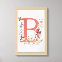 Custom Floral Initial Print Letter B Nursery Room