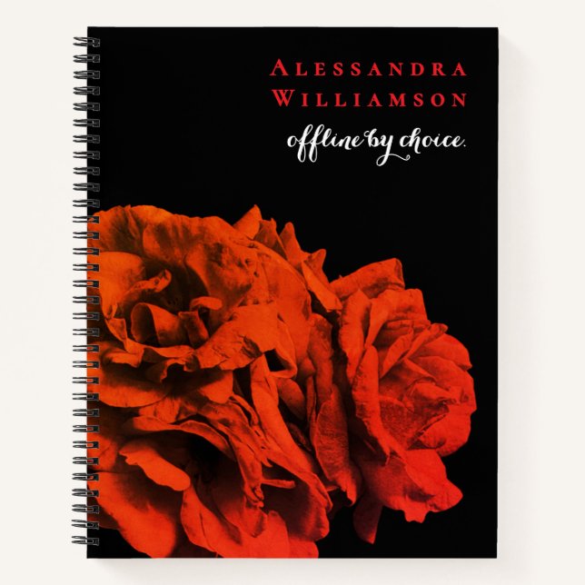 Custom Floral Inspirational Funny Black Red Roses Notebook (Front)