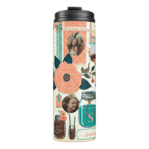 Custom Floral Junk Journal Scrapbook Gift for Her Thermal Tumbler