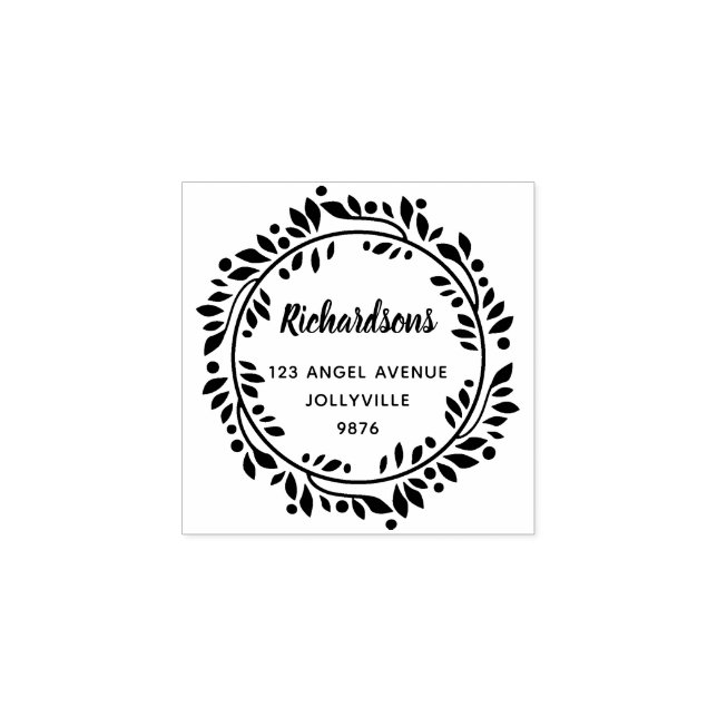 Custom Floral Leaves Wreath Address Rubber Stamp (Imprint)
