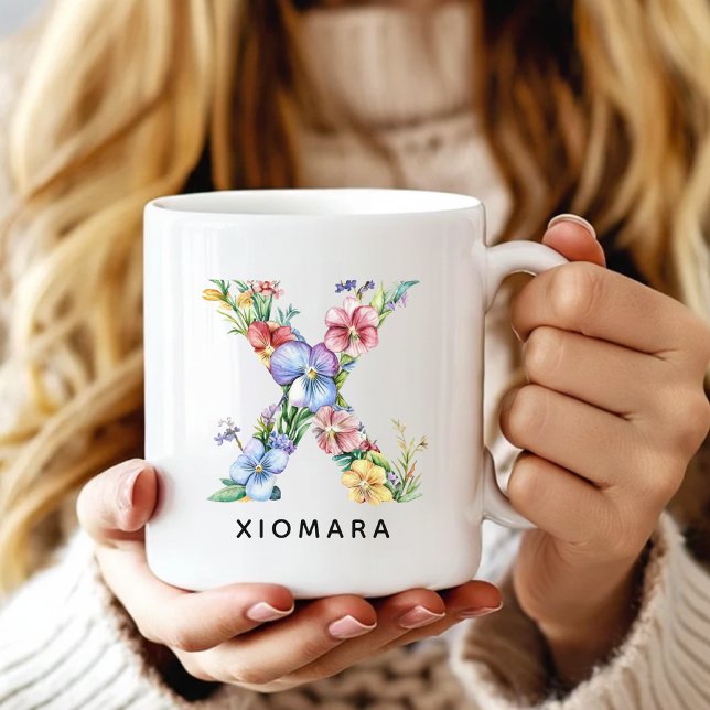 Custom Floral Letter Mug Graduation Gift for Her (Custom Mug Bridal Shower Gift for Bride, Floral Alphabet Mug Gift for Coworker Boss Bridesmaid)