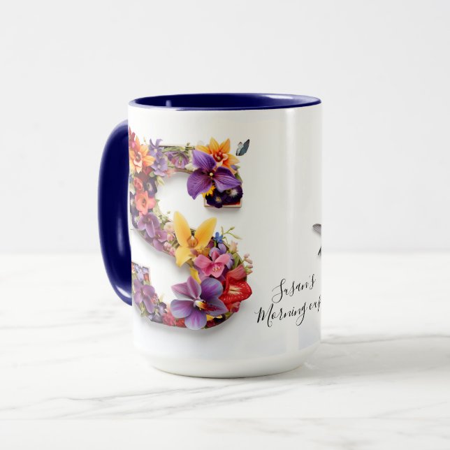 Custom Floral Letter S Mug (Front Left)