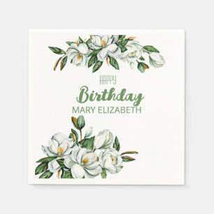 Custom Floral Magnolia Greenery BIrthday Party Napkin