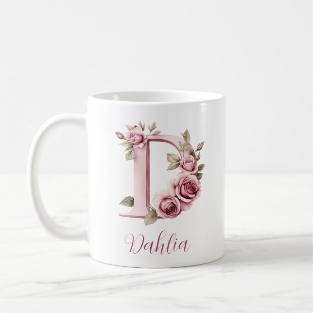 Custom Floral Monogram D Coffee Mug (Left)