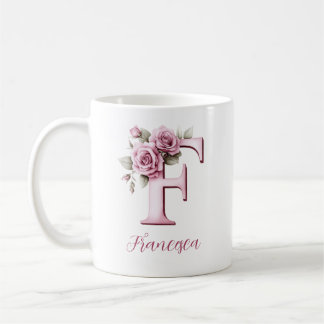 Custom Floral Monogram F Coffee Mug