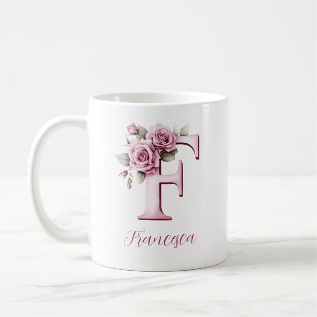 Custom Floral Monogram F Coffee Mug (Left)