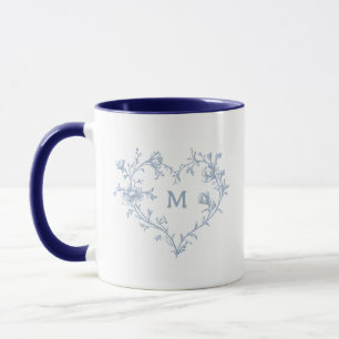 Custom Floral Monogram Floral Toile de Jouy Mug