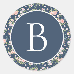 Custom Floral Monogram Initial Classic Round Sticker