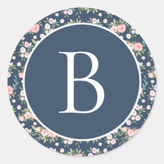 Custom Floral Monogram Initial Classic Round Sticker