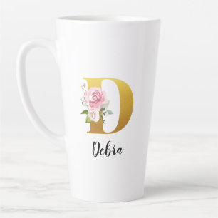 Custom Floral Monogram Initial Name Latte Mug