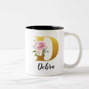 Custom Floral Monogram Initial Name Two-Tone Coffee Mug