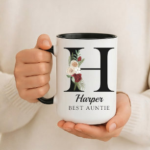 Custom Floral Monogram Mug Gift for Aunt Mum Nurse