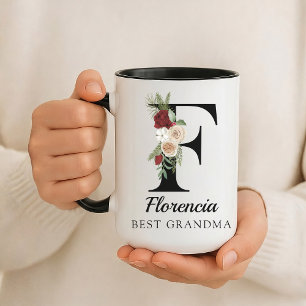 Custom Floral Monogram Mug Gift for Best Grandma