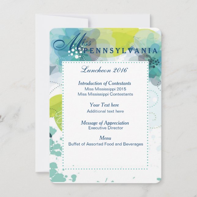 Custom Floral Pageant Luncheon Program Card (Front)