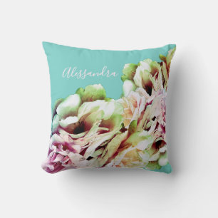 Custom Floral Pastel Blue Pink Yellow Botanical Cushion