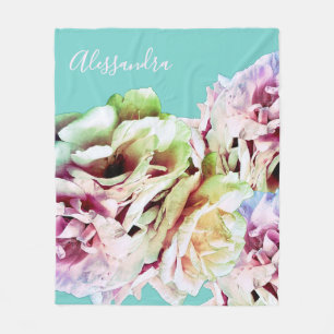Custom Floral Pastel Blue Pink Yellow Botanical  Fleece Blanket