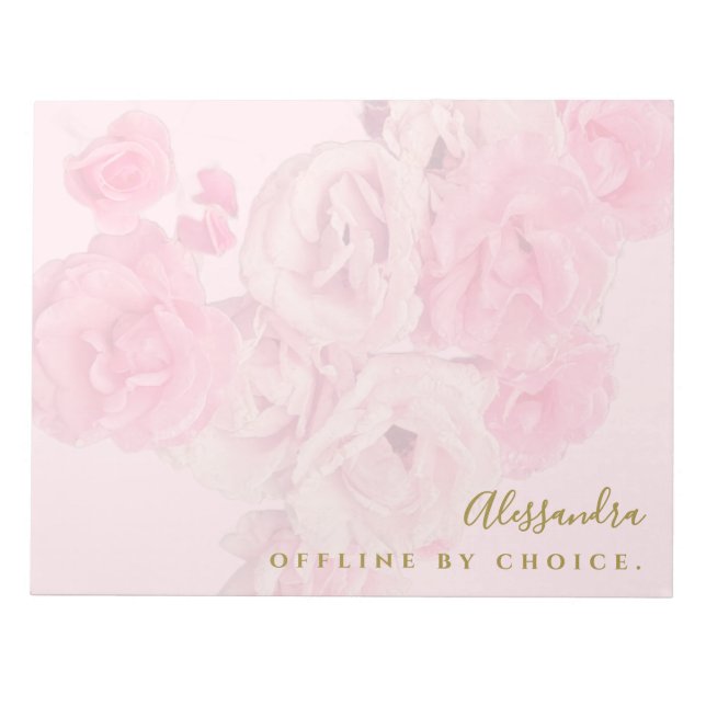 Custom Floral Pastel Pink Gold Retro Botanical  Notepad (Front)