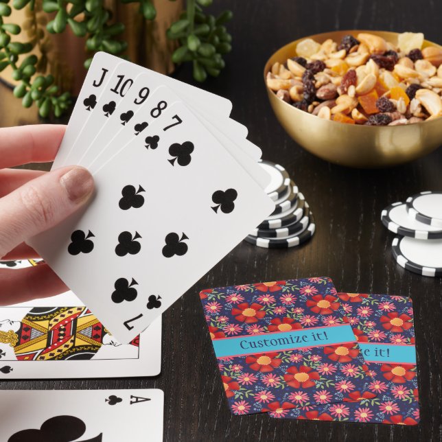 Custom Floral Pattern Name Fun Elegant Inspirivity Playing Cards (In Situ)