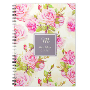 Custom Floral Pattern Old Rose Monogram Notebook