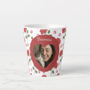 Custom Floral Pet Photo and Name Pet Lovers Latte Mug
