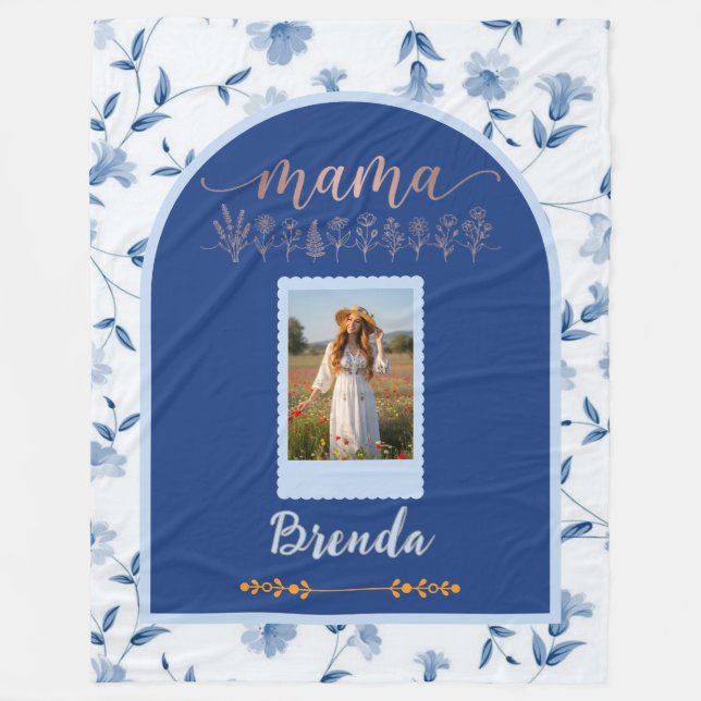 Custom Floral Photo Blanket - "MAMA" Birth Flower  (Front)