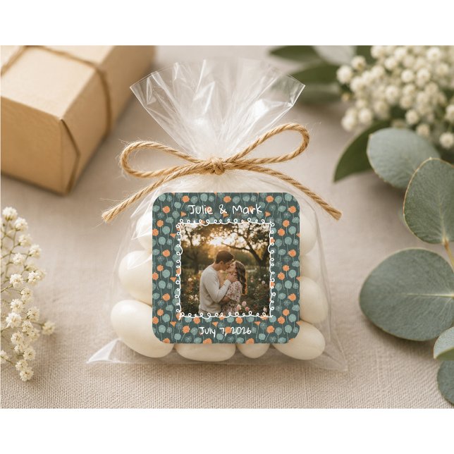 Custom Floral Photo Engagement  Square Sticker (Creator Uploaded)