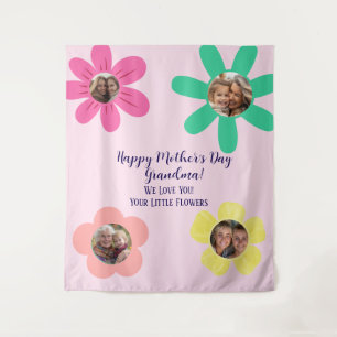 Custom Floral Pink Grandma Photo Gift 4 Pics Tapestry