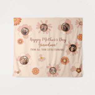 Custom Floral Pink Grandma Photo Gift 6 Pics Tapestry