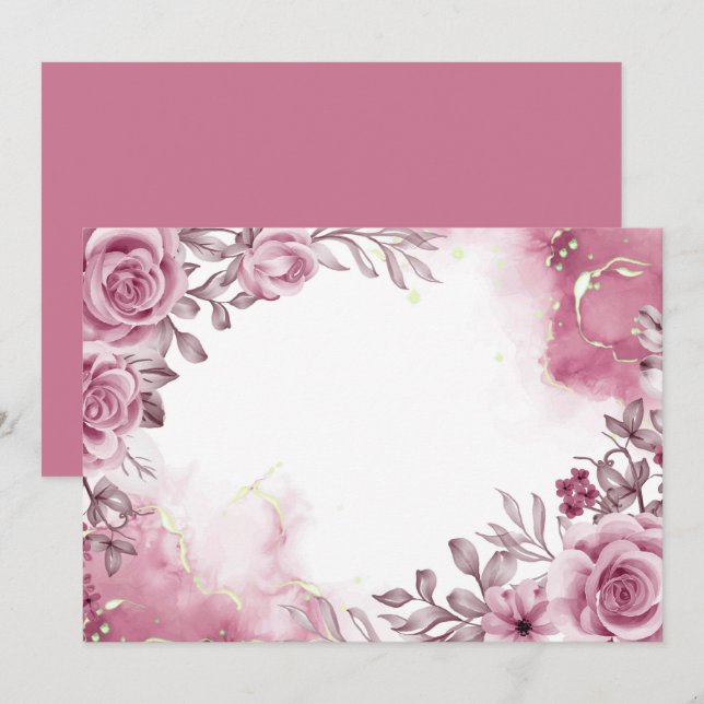 Custom Floral Pink Rose Save The Date (Front/Back)