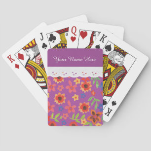 Custom Floral Print on Magenta Playing Cards