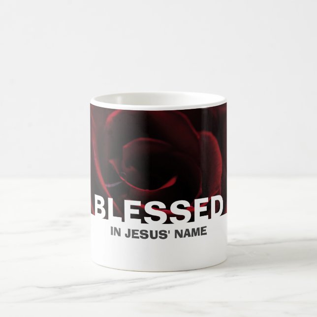 Custom Floral Red Rose BLESSED Coffee Mug (Center)