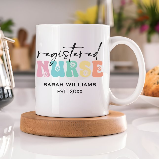 Custom Floral Registered Nurse Mug - RN Graduation (registered nurse mug, retro nurse mug, daisy flower mug, rn graduation gift, nurse coffee mug,)