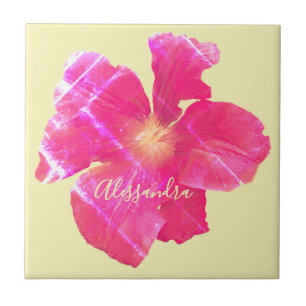 Custom Floral Retro Yellow Pink Grunge Watercolor Tile