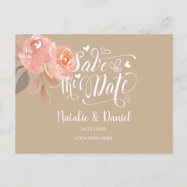 Custom Floral  Save The Date Announcement Postcard (Front)