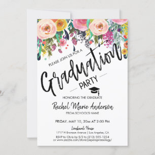 Custom Floral School Class Graduation Photo Party Invitation