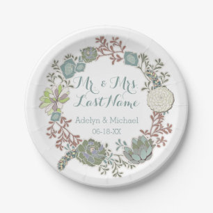 Custom Floral Succulent Wedding Paper Plates