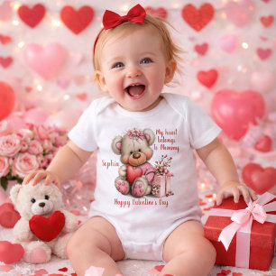 Custom Floral Teddy Bear Baby Bodysuit