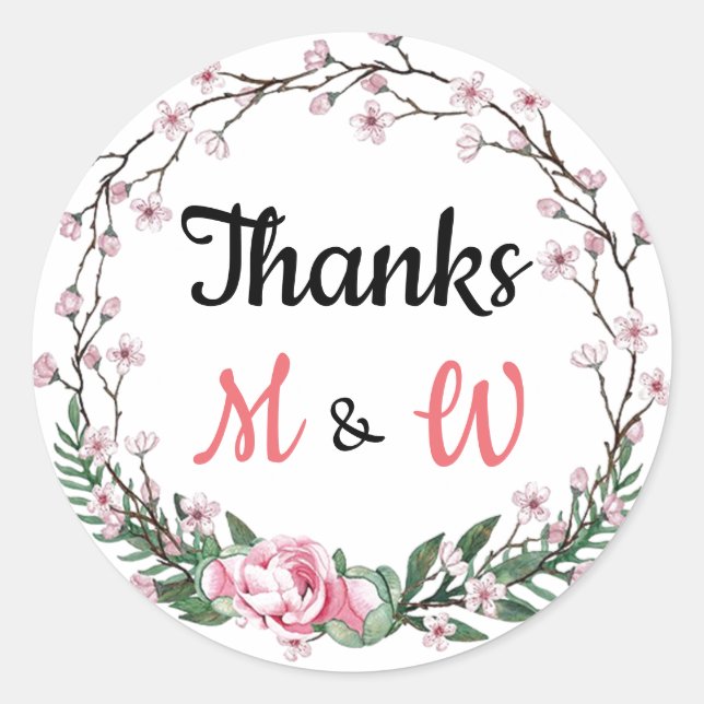 Custom Floral Thank You Classic Round Sticker (Front)