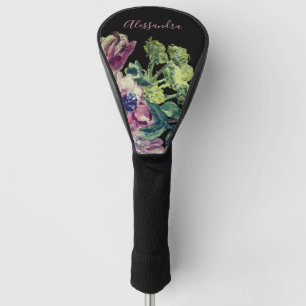 Custom Floral Watercolor Black Pink Botanical Chic Golf Head Cover
